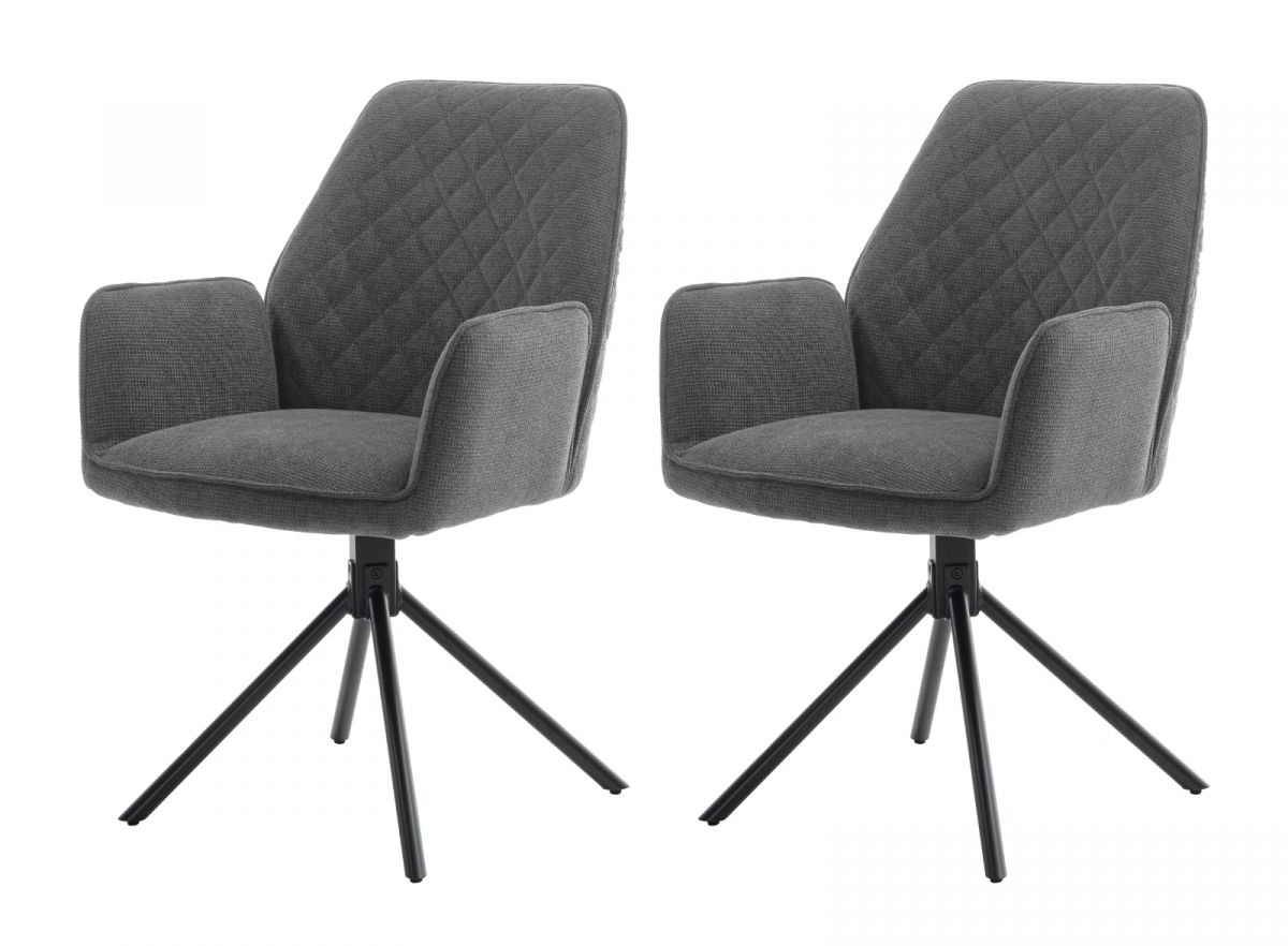 2 x Stuhl Acandi in grau Chenille-Optik mit Armlehne 180- drehbar Esszimmerstuhl 2er Set mit Komfortsitzhhe
