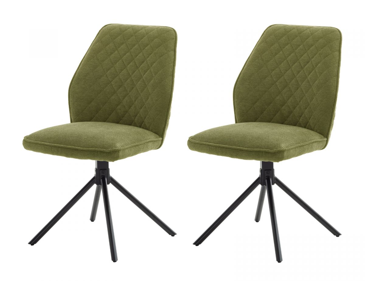 2 x Stuhl Acandi in olive Chenille-Optik 4-Fussstuhl 180- drehbar Esszimmerstuhl 2er Set mit Komfortsitzhhe