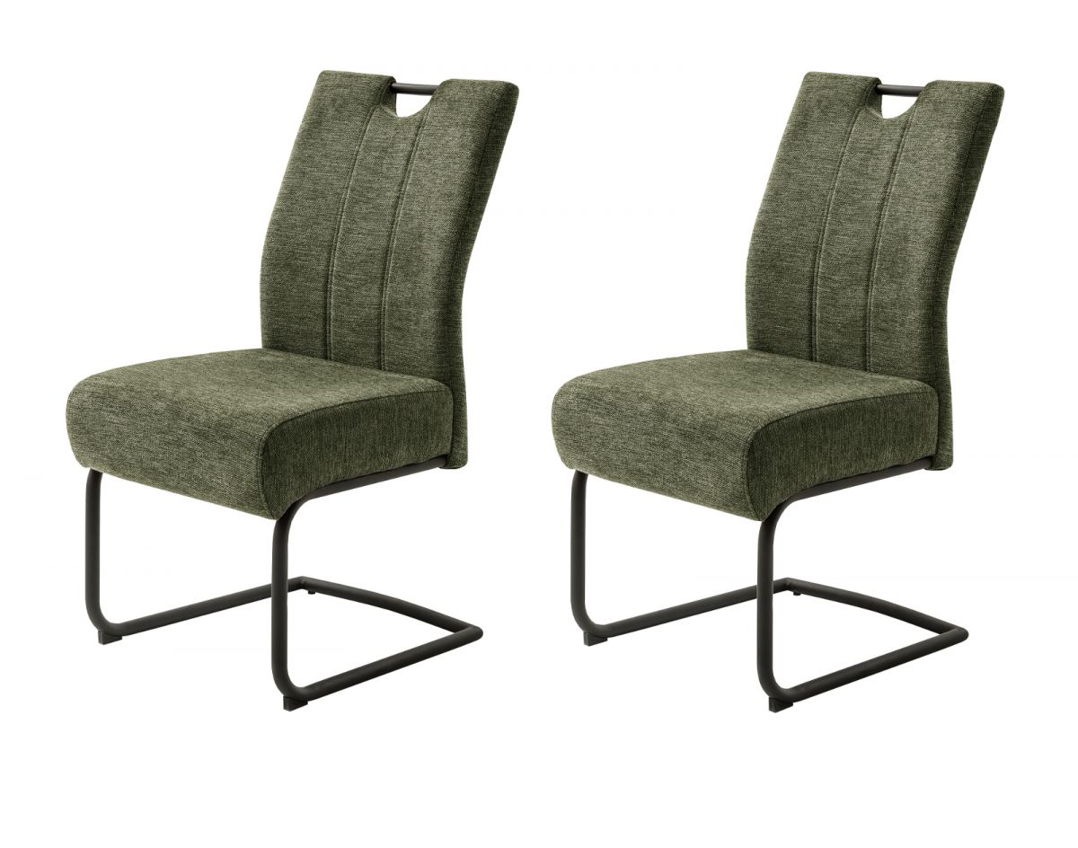 2 x Stuhl Amery in olive Chenille-Optik Freischwinger Esszimmerstuhl 2er Set mit Komfortsitzhöhe bis 150 kg