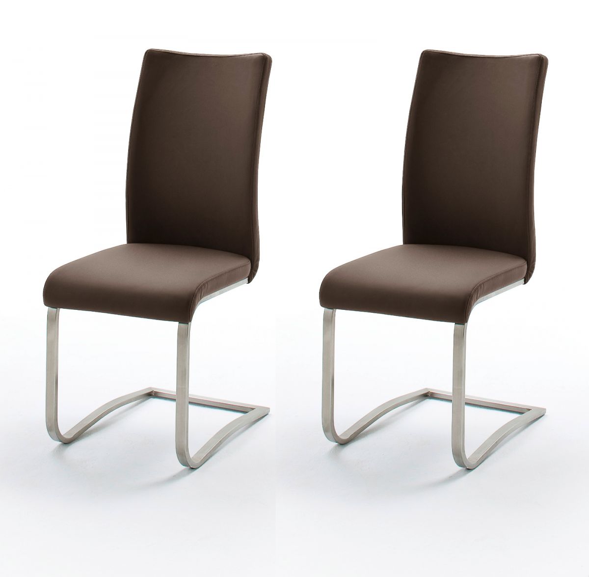 2 x Stuhl Arco in Braun Kunstleder und Edelstahl Freischwinger Flachrohr Esszimmerstuhl 2er Set unter Esszimmer > Stühle > braun