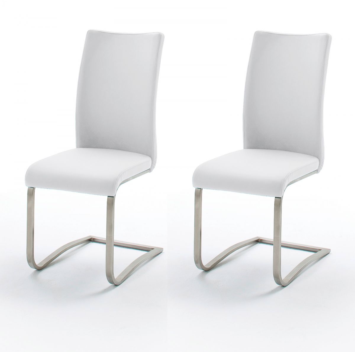 2 x Stuhl Arco in Weiss Kunstleder und Edelstahl Freischwinger Flachrohr Esszimmerstuhl 2er Set unter Esszimmer > Stühle > weiß