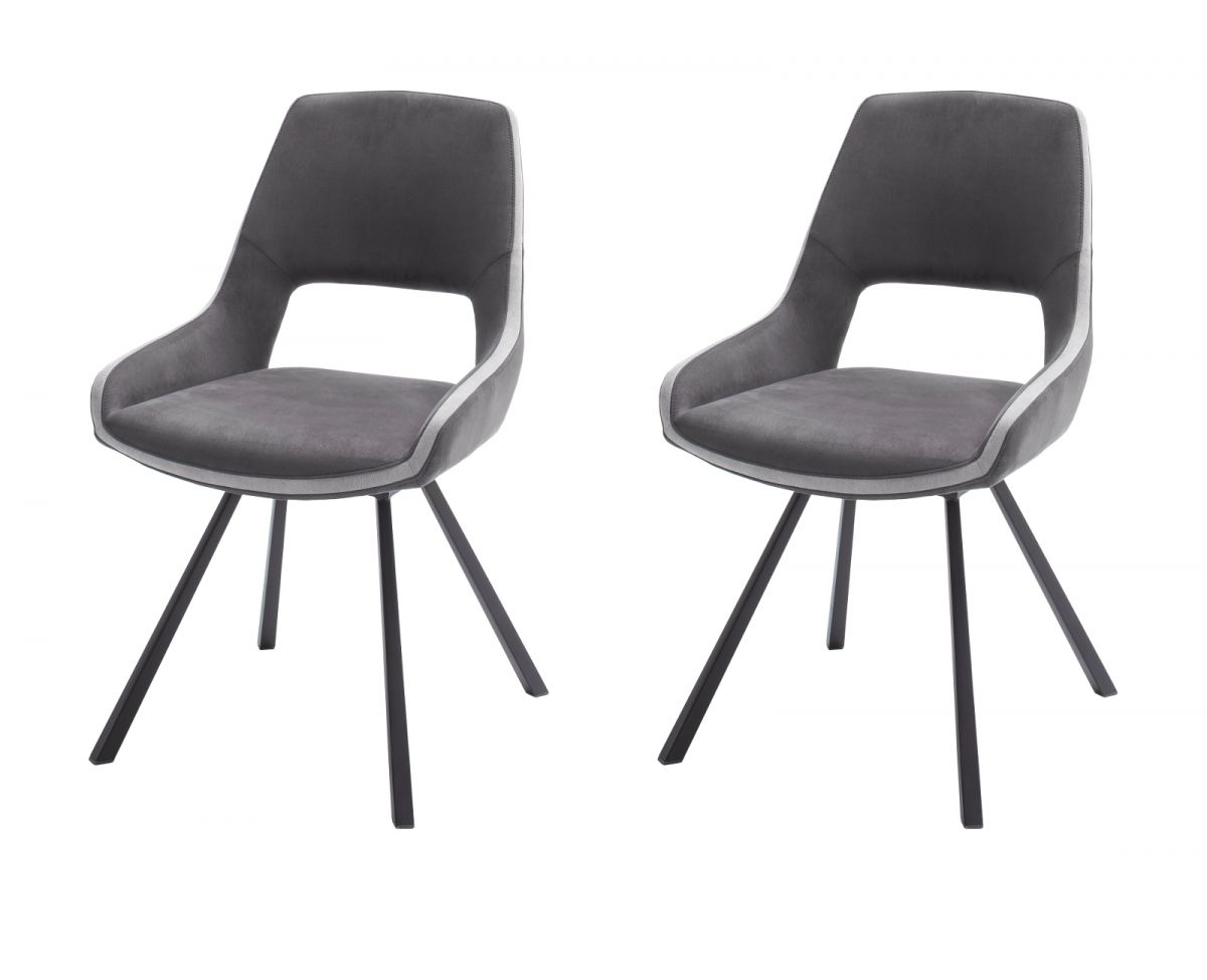 2 x Stuhl Bayonne in grau Vintage-Look 4-Fussstuhl 180- drehbar Esszimmerstuhl 2er Set mit Komfortsitzhöhe