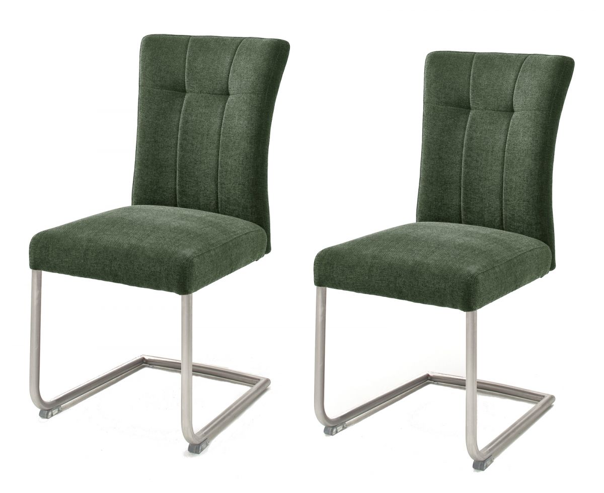 2 x Stuhl Calanda in olive Chenille-Optik Freischwinger mit Komfortsitzhhe und Aqua Clean Esszimmerstuhl 2er Set