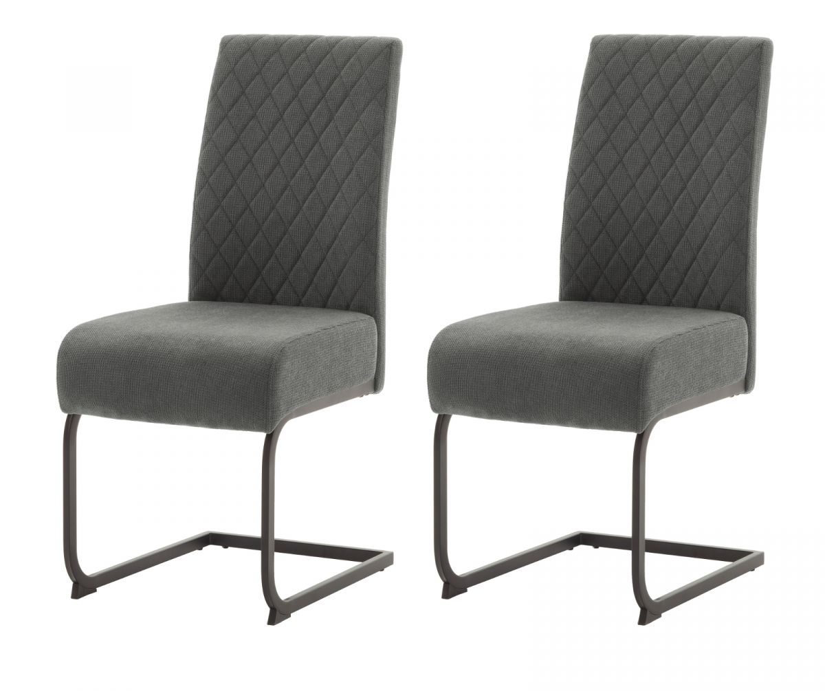2 x Stuhl Derry in anthrazit Chenille-Optik Freischwinger mit Komfortsitzhöhe und Federkern 2er Set