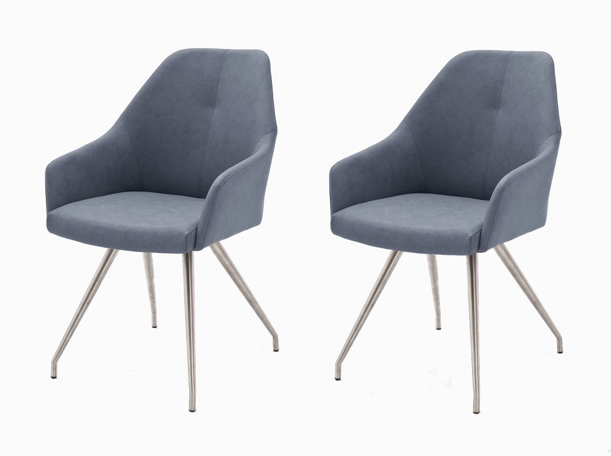 2 x Stuhl Madita in Graublau Kunstleder und Edelstahl 4-Fuss oval Esszimmerstuhl 2er Set Armlehnenstuhl Schalenstuhl