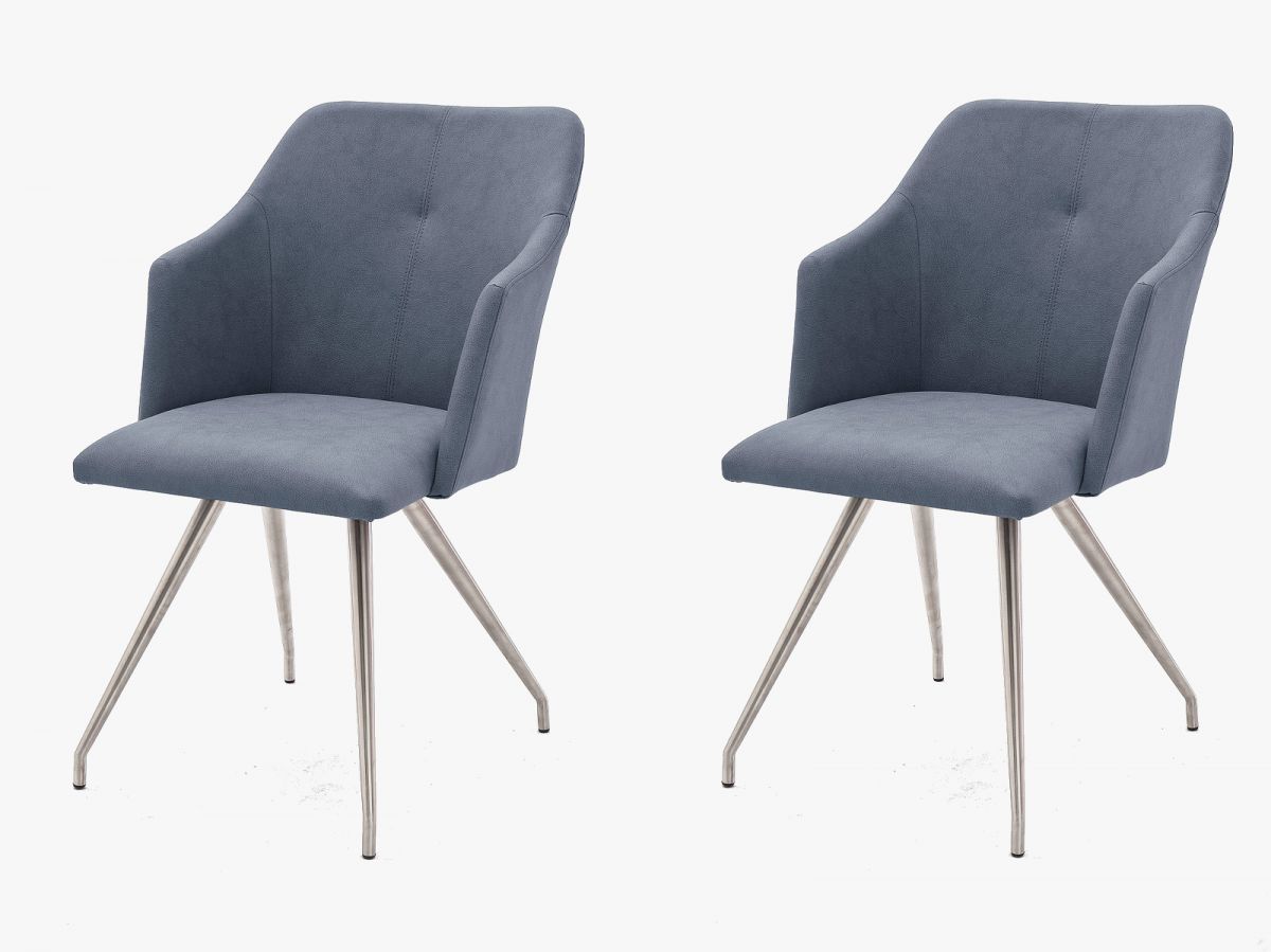 2 x Stuhl Madita in Graublau Kunstleder und Edelstahl 4-Fuss oval Esszimmerstuhl 2er Set Armlehnenstuhl Schalenstuhl