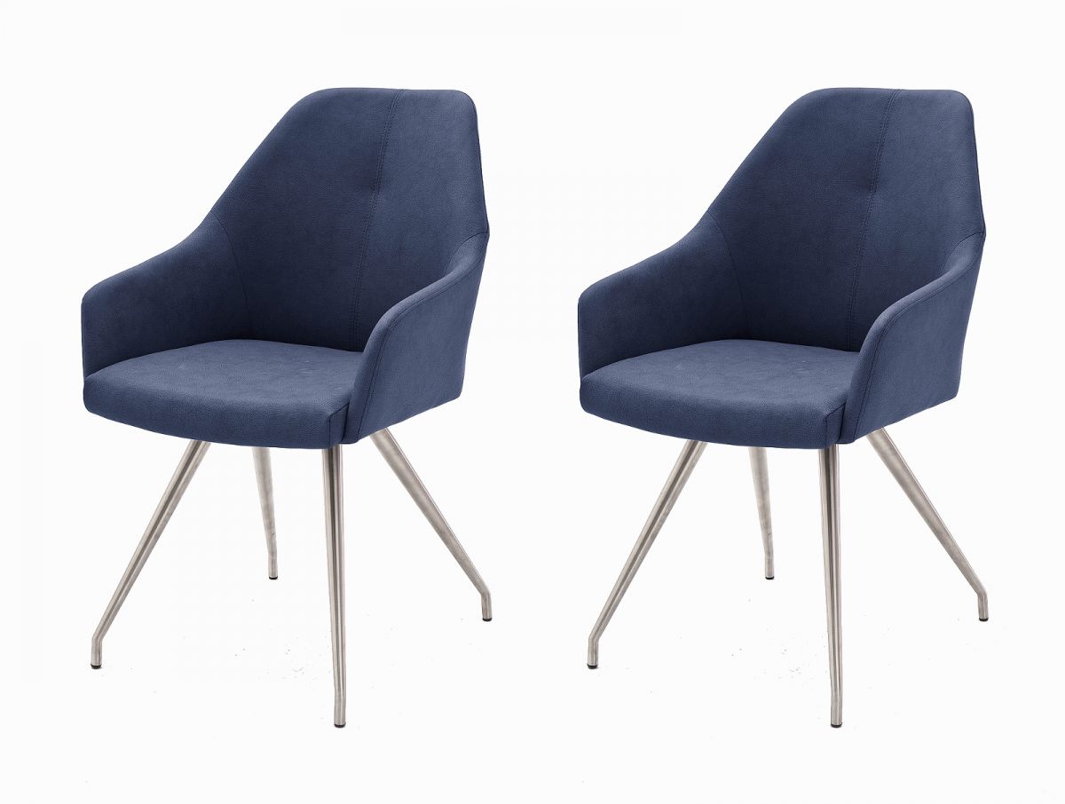 2 x Stuhl Madita in Nachtblau Kunstleder und Edelstahl 4-Fuss oval Esszimmerstuhl 2er Set Armlehnenstuhl Schalenstuhl