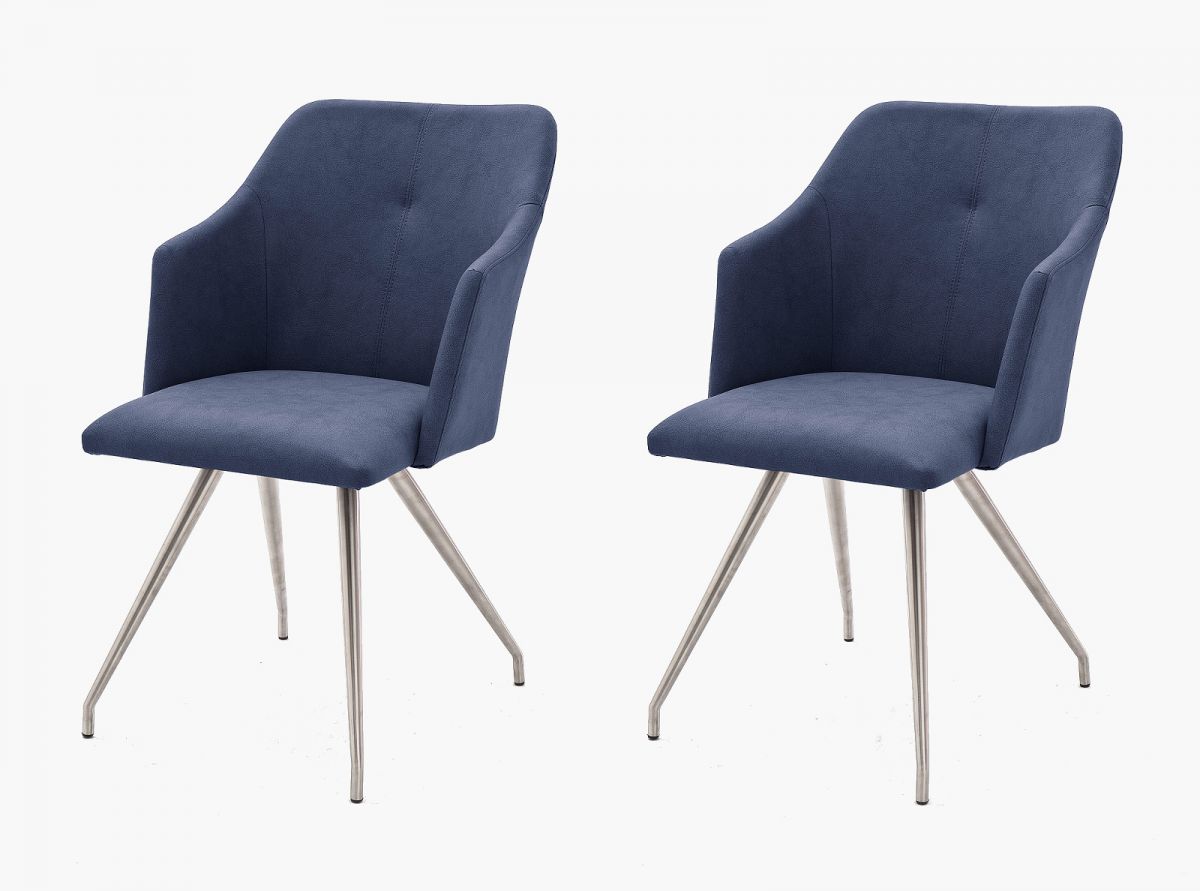 2 x Stuhl Madita in Nachtblau Kunstleder und Edelstahl 4-Fuss oval Esszimmerstuhl 2er Set Armlehnenstuhl Schalenstuhl