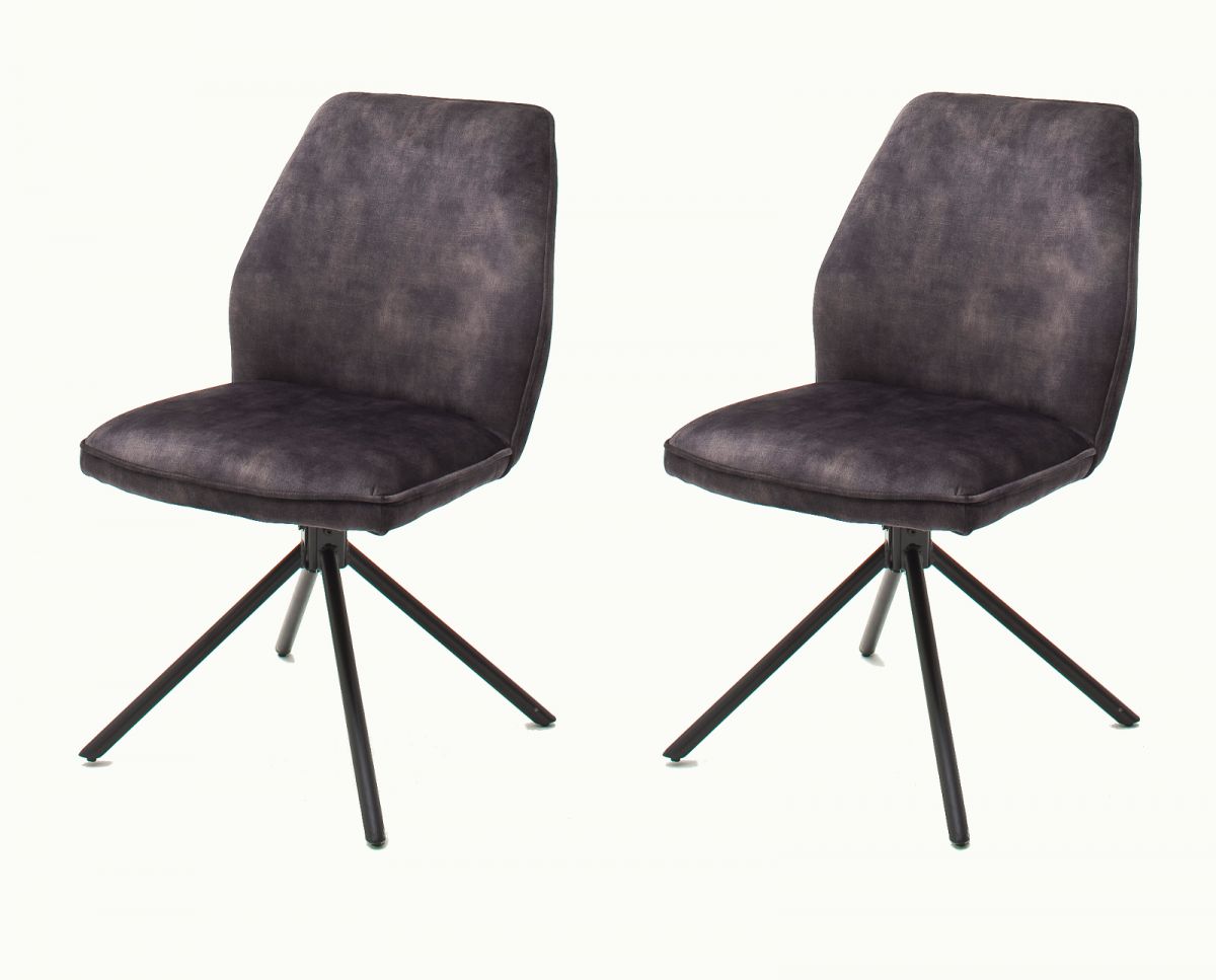 2 x Stuhl Ottawa in anthrazit Vintage Velours-Optik Esszimmerstuhl 2er Set mit Komfortsitzhöhe