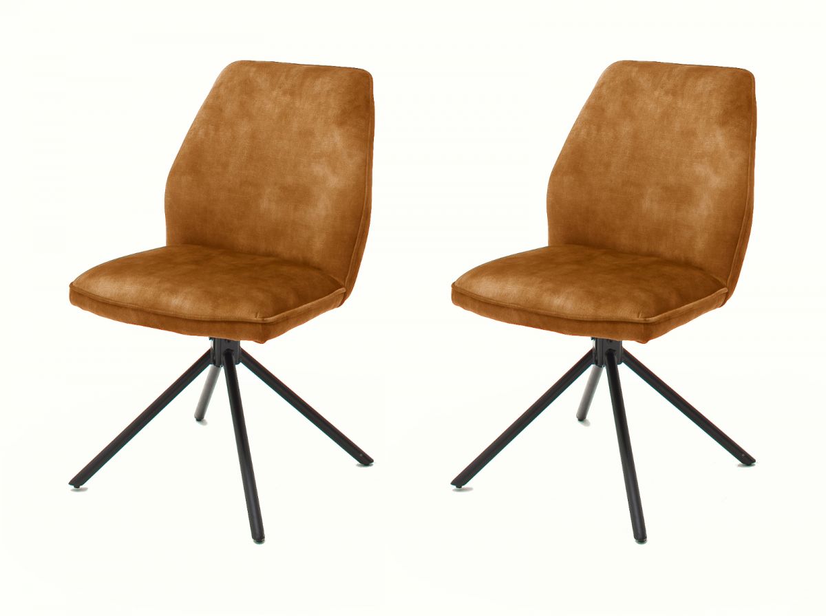 2 x Stuhl Ottawa in curry Vintage Velours-Optik Esszimmerstuhl 2er Set mit Komfortsitzhöhe