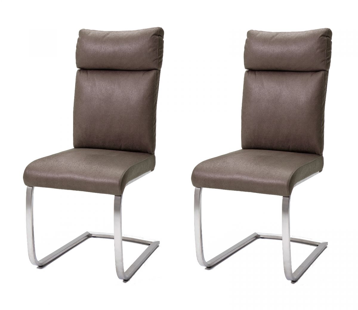 2 x Stuhl Rabea in Braun Vintage Lederlook und Edelstahl Freischwinger mit Griff hinten Esszimmerstuhl 2er Set unter Esszimmer > Stühle > braun