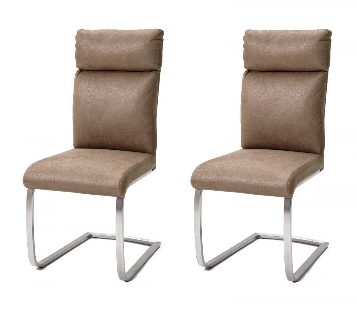 2 x Stuhl Rabea in Sand Vintage Lederlook und Edelstahl Freischwinger mit Griff hinten Esszimmerstuhl 2er Set