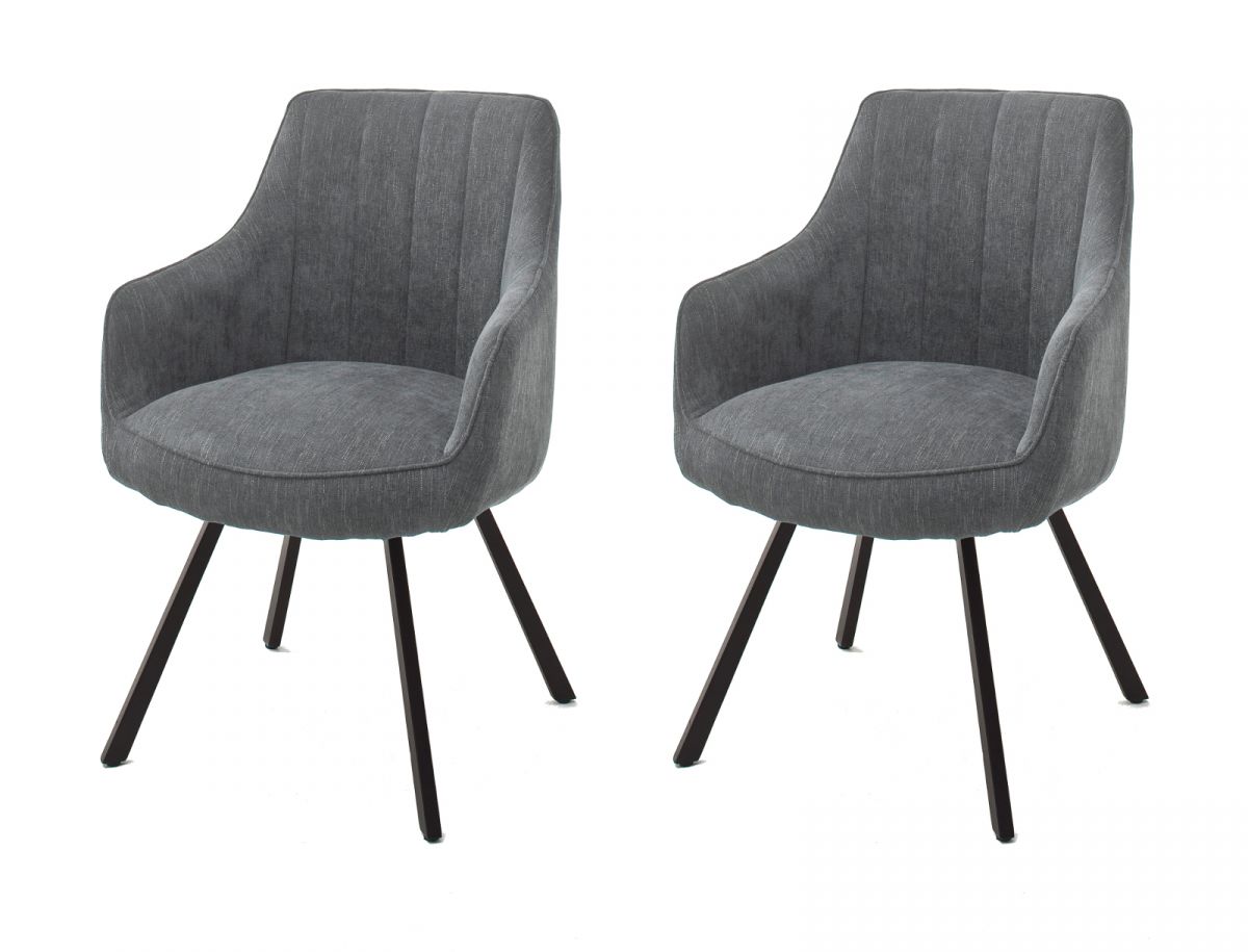 2 x Stuhl Sassello in grau Chenille-Optik 4-Fussstuhl 180- drehbar Esszimmerstuhl 2er Set mit Komfortsitzhhe