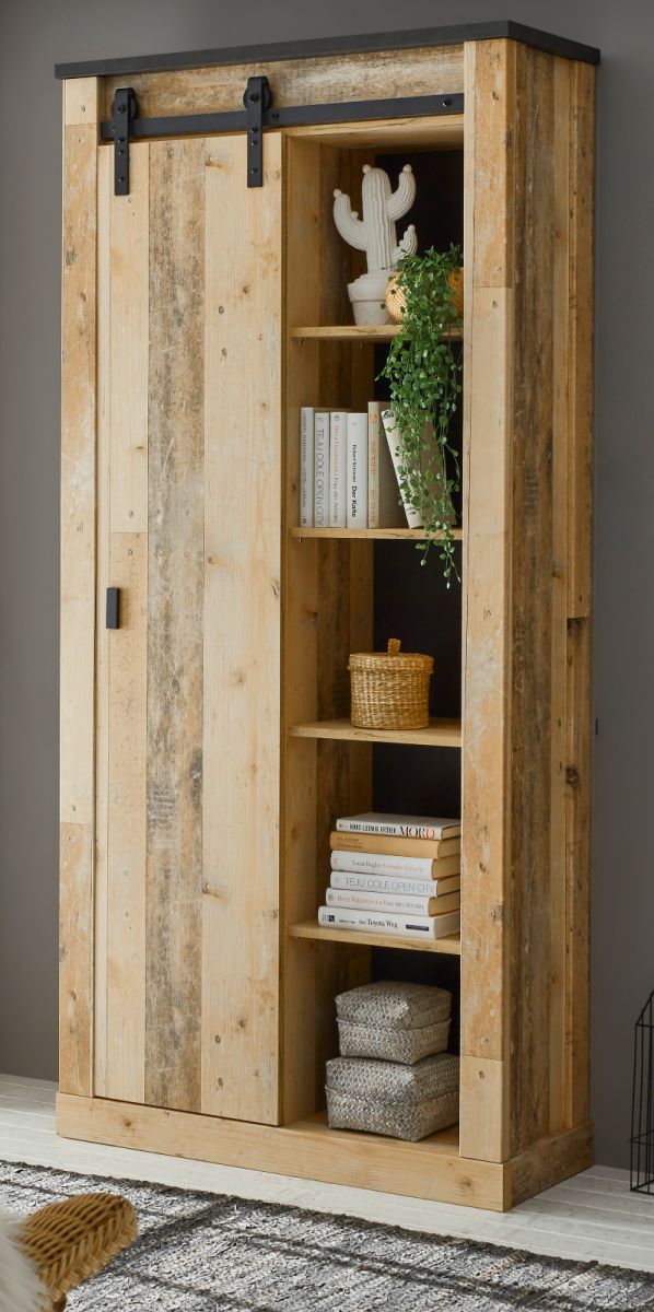 Aktenschrank Stove in Used Wood hell und anthrazit Büro Regalschrank 93 x 201 cm unter Büromöbel > Regale > Holz