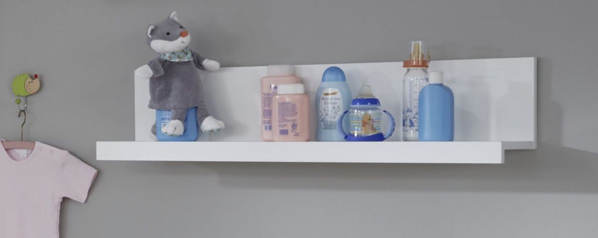 Babyzimmer Wandregal Ole in weiss 90 x 23 cm zu Wickelkommode