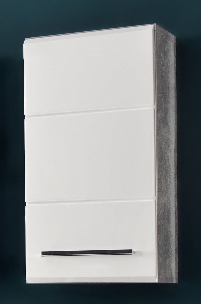 Bad Hängeschrank Nano in weiss Hochglanz und Stone Design grau Badschrank 32 x 61 cm