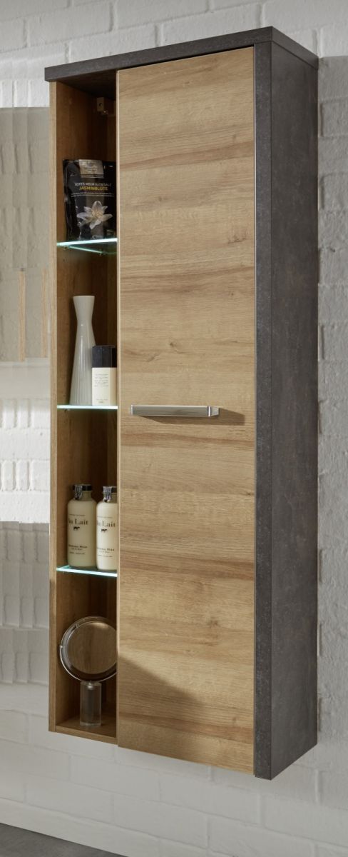 Badezimmer: Hängeschrank Bay Eiche Riviera- Beton grau (48 x 160 cm) unter Badezimmer > Badprogramme > Badprogramm Bay