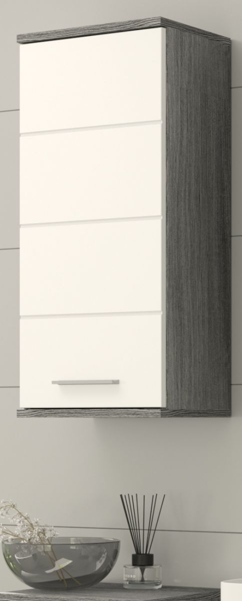 Badezimmer Hngeschrank Blake in weiss Hochglanz und Rauchsilber grau Badschrank 35 x 77 cm