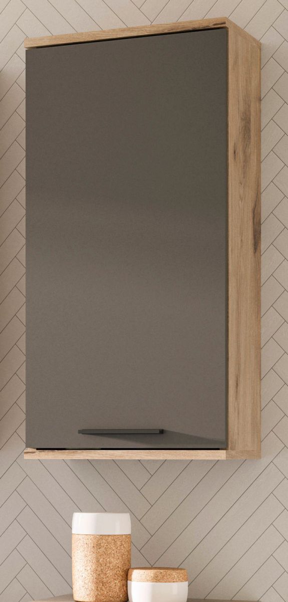 Badezimmer Hängeschrank Mason in Eiche und grau 37 x 77 cm