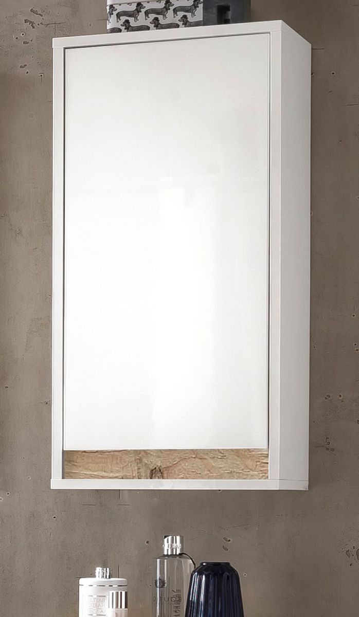 Badezimmer Hngeschrank SOL in weiss Hochglanz lackiert und Alteiche Badschrank 35 x 73 cm