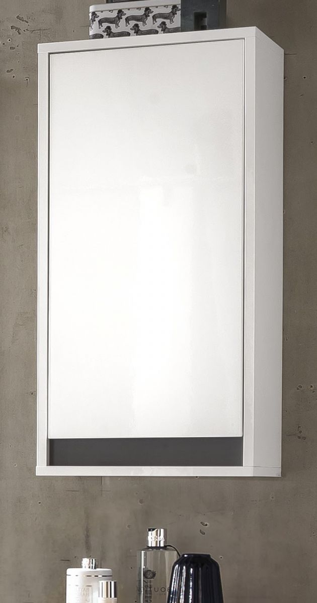 Badezimmer Hängeschrank SOL in weiss Hochglanz lackiert und grau Badschrank 35 x 73 cm