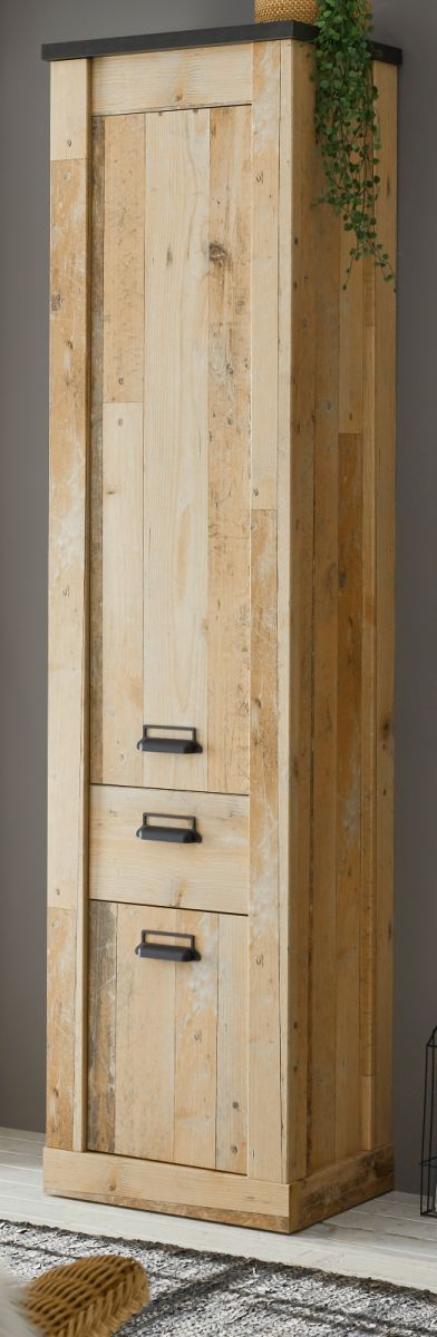 Badezimmer Hochschrank Stove in Used Wood hell und anthrazit Badschrank 51 x 201 cm unter Badezimmer > Hochschränke > Holz