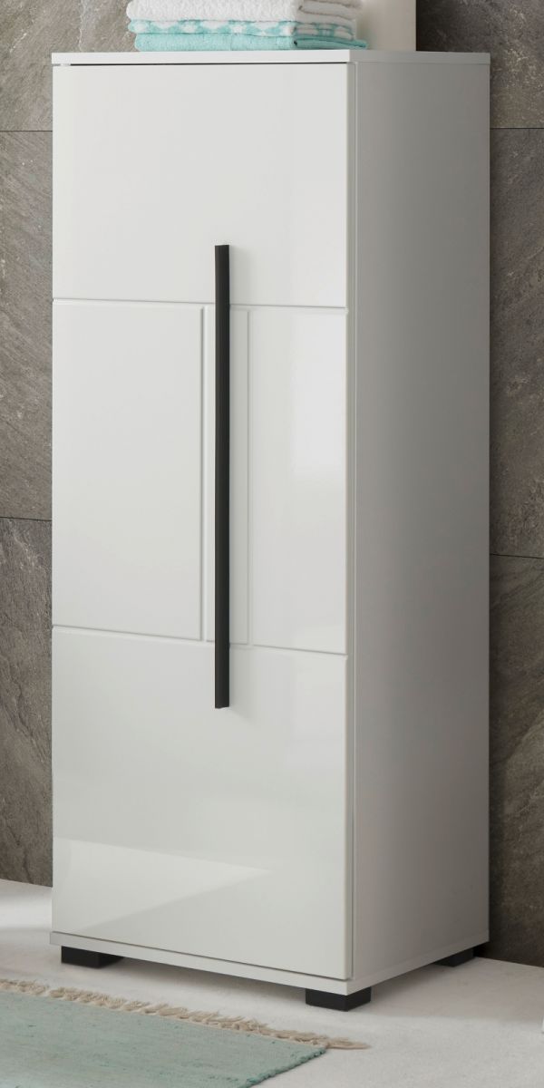 Badezimmer Midischrank Design-D in weiss Hochglanz Badmöbel Kommode 45 x 120 cm
