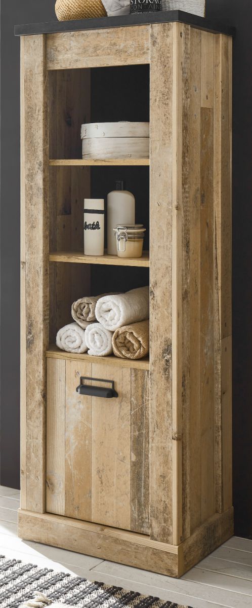 Badezimmer Regal Stove in Used Wood hell und anthrazit Midischrank 51 x 146 cm unter Badezimmer > Hochschränke > Holz