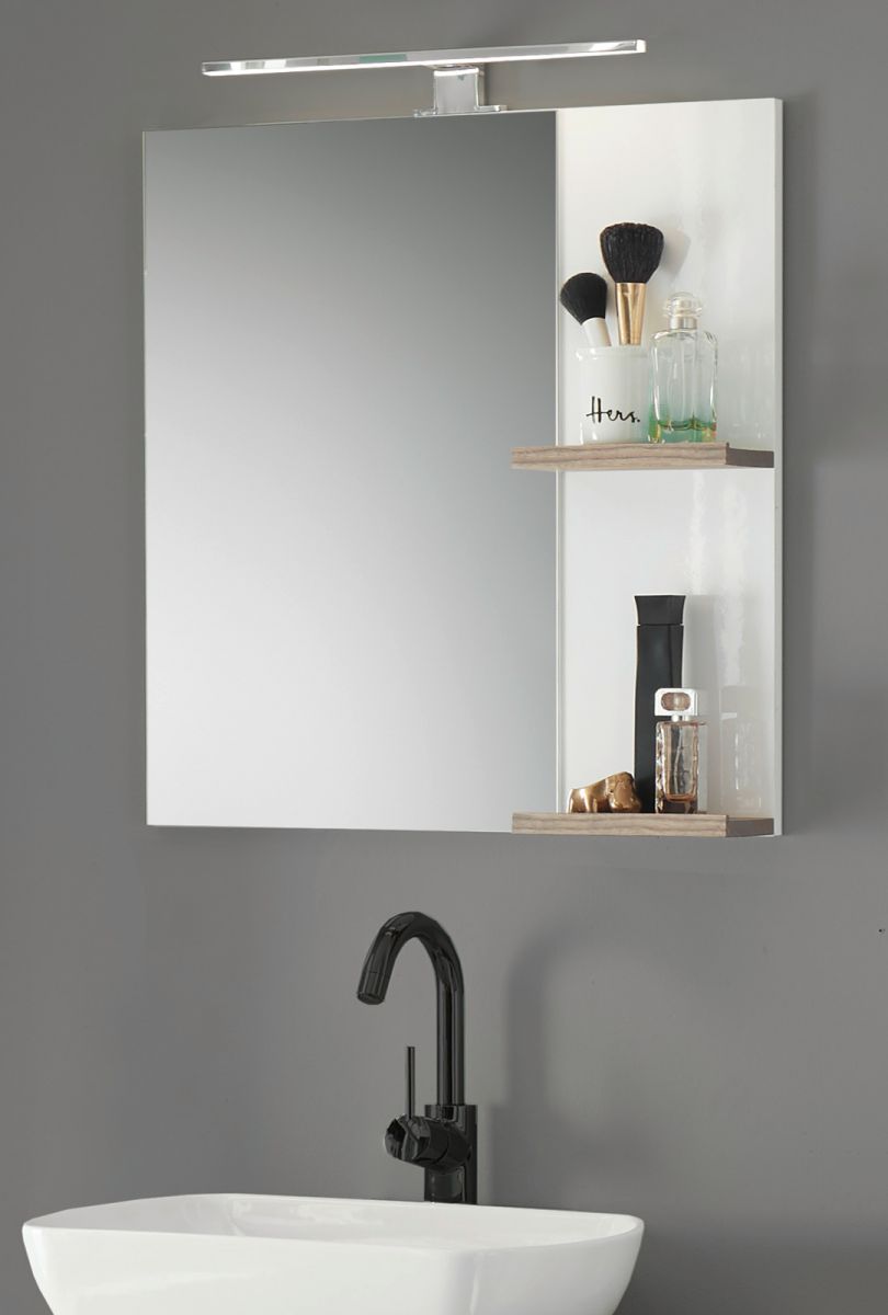 Badezimmer Spiegel Dense in weiss Lack Hochglanz und Eiche Badspiegel mit Ablage 60 x 65 cm unter Badezimmer > Spiegel > mit Ablage