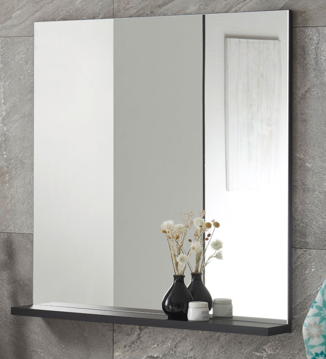 Badezimmer Spiegel Design-D in schwarz Badspiegel mit Ablage 80 x 85 cm unter Badezimmer > Spiegel > mit Ablage