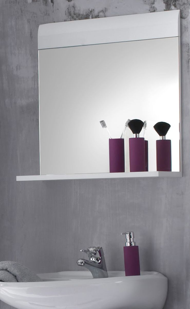 Badezimmer Spiegel Skin in weiss Hochglanz Badspiegel mit Ablage 60 x 55 cm