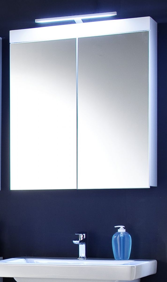 Badezimmer Spiegelschrank Amanda in weiss Hochglanz 2-trig inkl- LED 60 x 77 cm