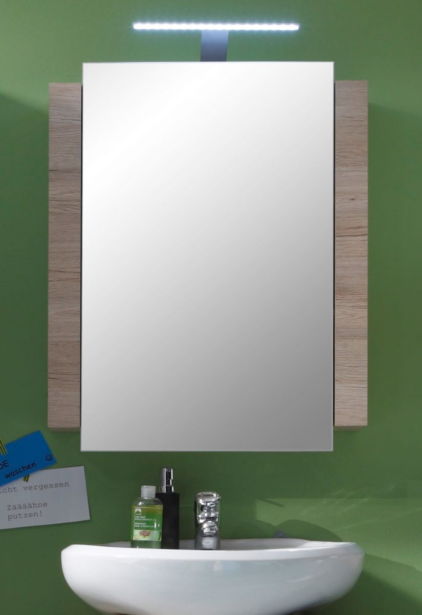 Badezimmer Spiegelschrank Campus in Eiche San Remo hell und weiss Badmöbel 60 x 80 cm