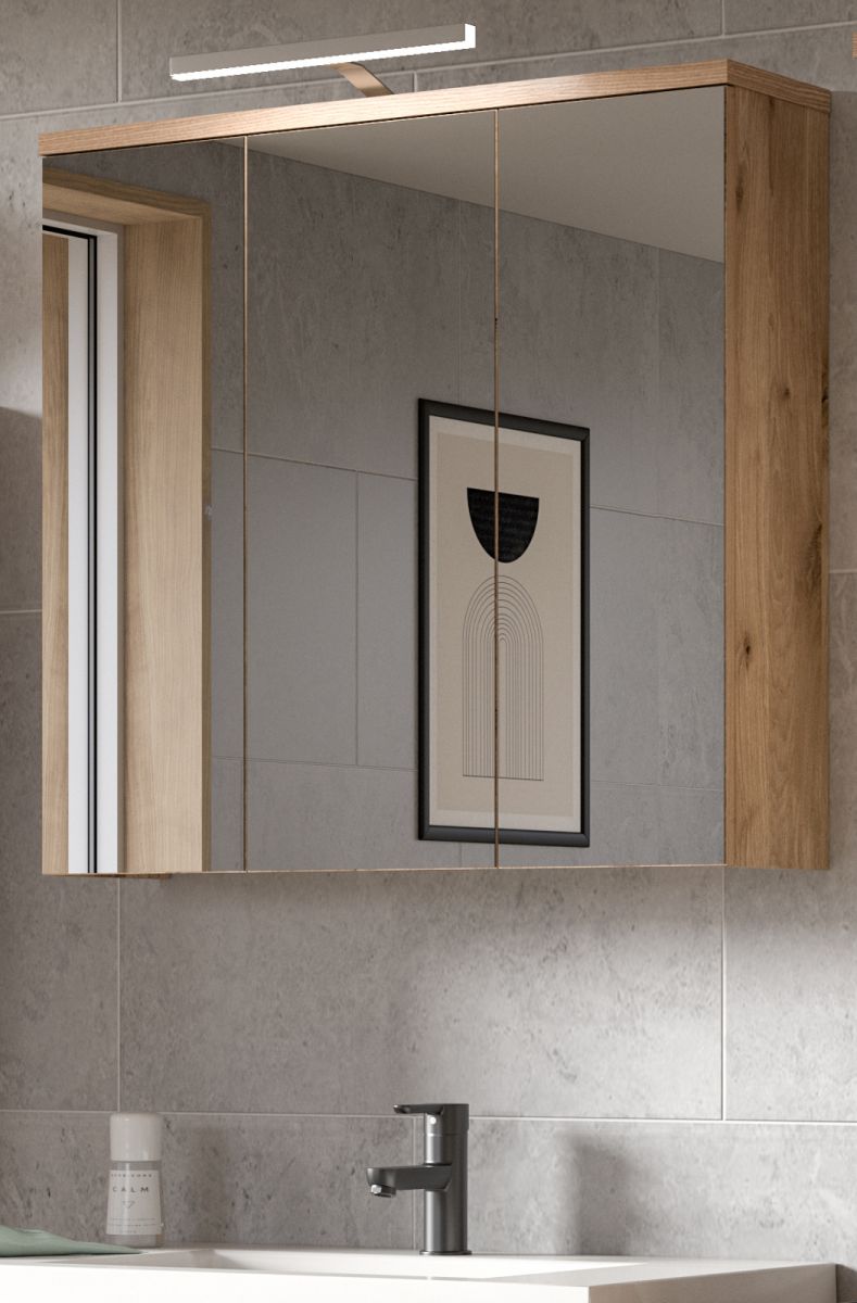 Badezimmer Spiegelschrank Grado in Nox Eiche Badschrank 3-türig 80 cm unter Badezimmer > Spiegelschränke > Holz
