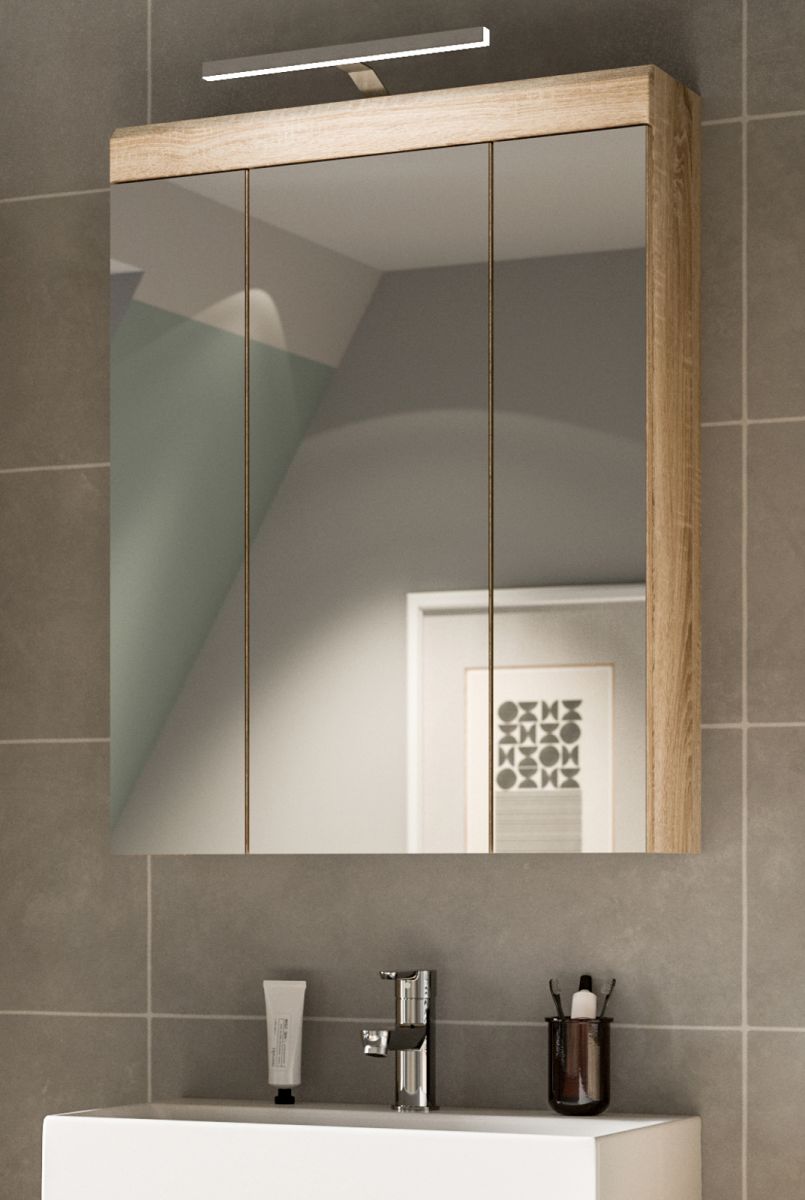 Badezimmer Spiegelschrank Lambada in Sonoma Eiche Badschrank 3-türig 60 x 79 cm