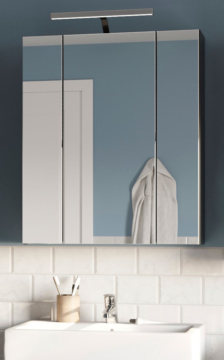 Badezimmer Spiegelschrank Linus in schwarz Badschrank 3-türig 60 x 70 cm