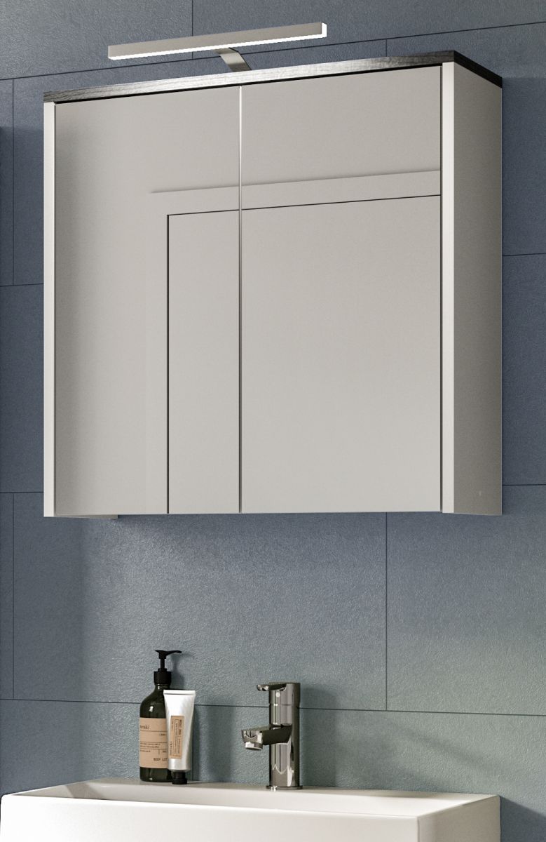 Badezimmer Spiegelschrank LosAngeles in weiss und Rauchsilber grau Badschrank 2-trig 60 x 60 cm