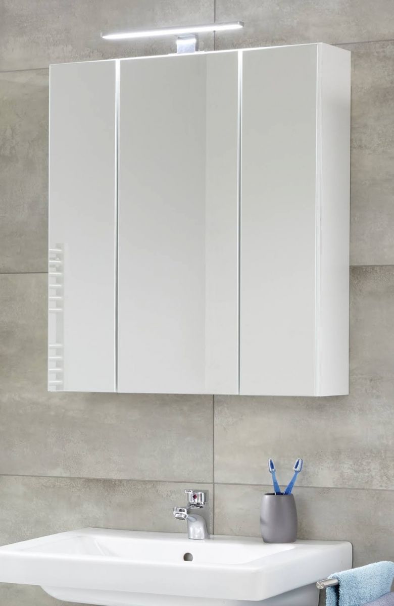 Badezimmer Spiegelschrank Monte in weiss Badschrank 3-türig 60 x 74 cm unter Badezimmer > Spiegelschränke > ohne Licht