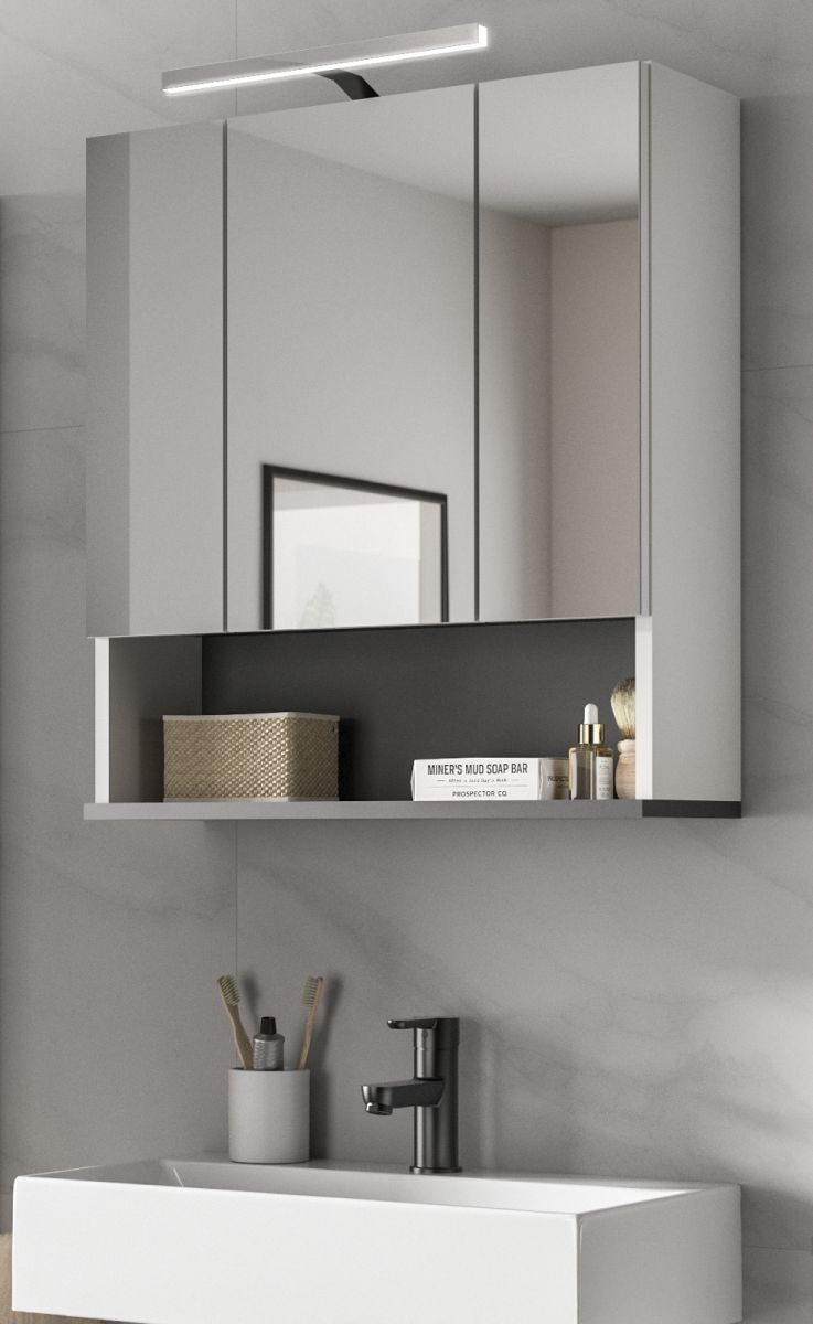 Badezimmer Spiegelschrank Rocket in weiss und anthrazit grau Badschrank 3-türig skandinavisch 60 cm