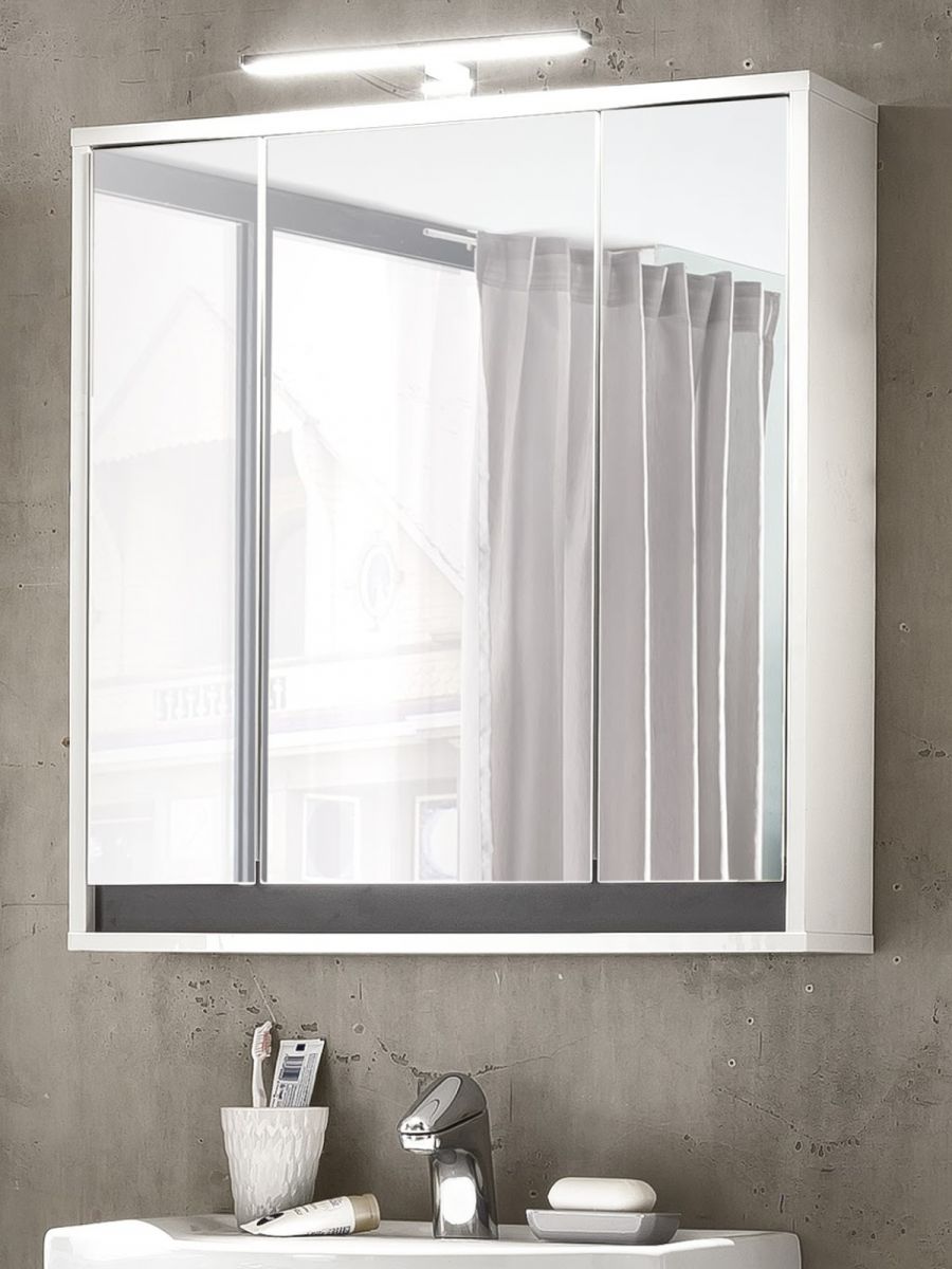 Badezimmer Spiegelschrank Sol in weiss und grau Badschrank 3-türig 67 x 73 cm