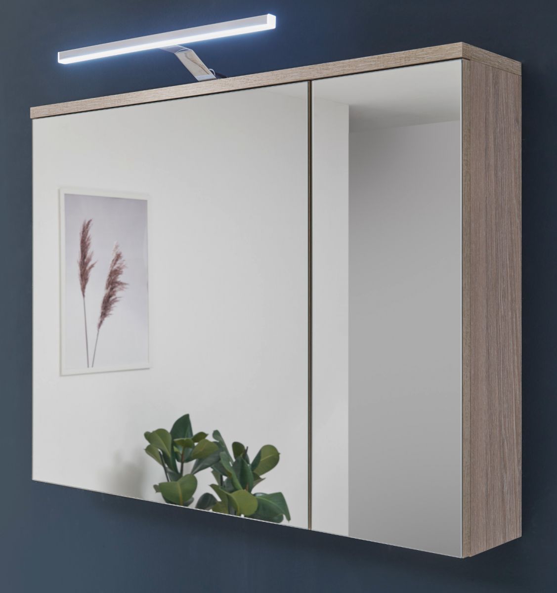 Badezimmer Spiegelschrank Venni in Eiche mit LED Spiegellampe 70 cm