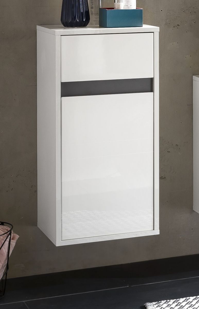 Badezimmer Unterschrank SOL in weiss Hochglanz lackiert und grau Badschrank hngend 35 x 73 cm