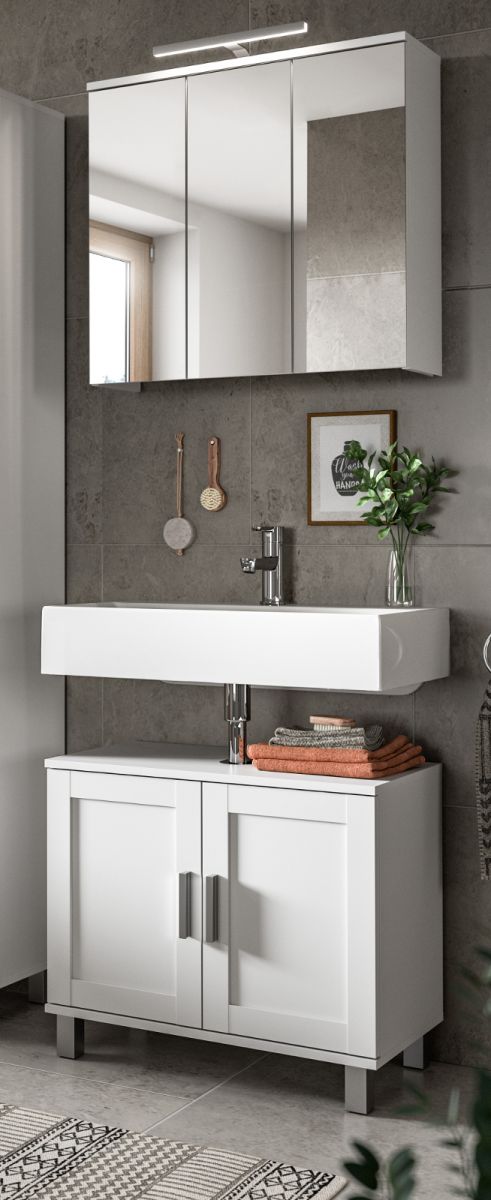 Badmöbel Set 2-teilig Mood in weiss Badkombination mit Waschbeckenunterschrank und Spiegelschrank 65 x 188 cm