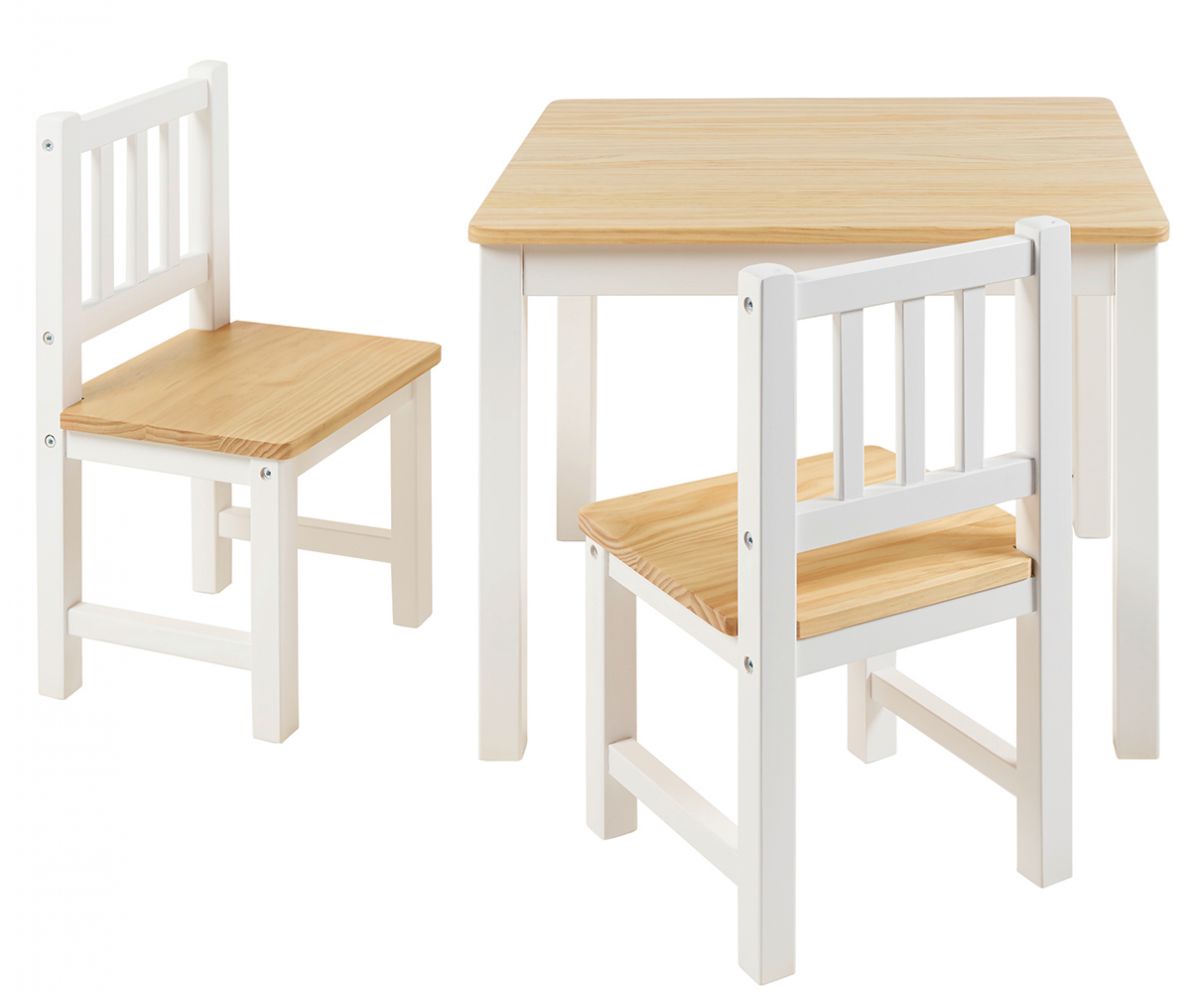 BOMI(R) Kindersitzgruppe Amy in weiss und natur Sitzgruppe Kindertisch und 2 x Stuhl