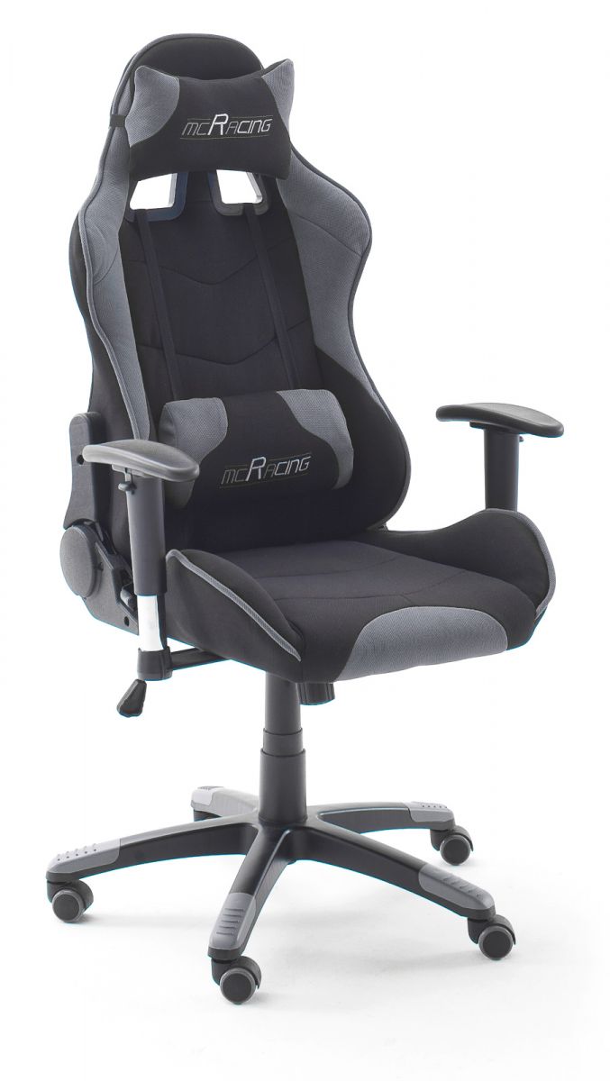 Bürostuhl Mc Racing in schwarz und grau mit Wippmechanik Chefsessel inkl- 2 verstellbarer Stützkissen Gaming Stuhl