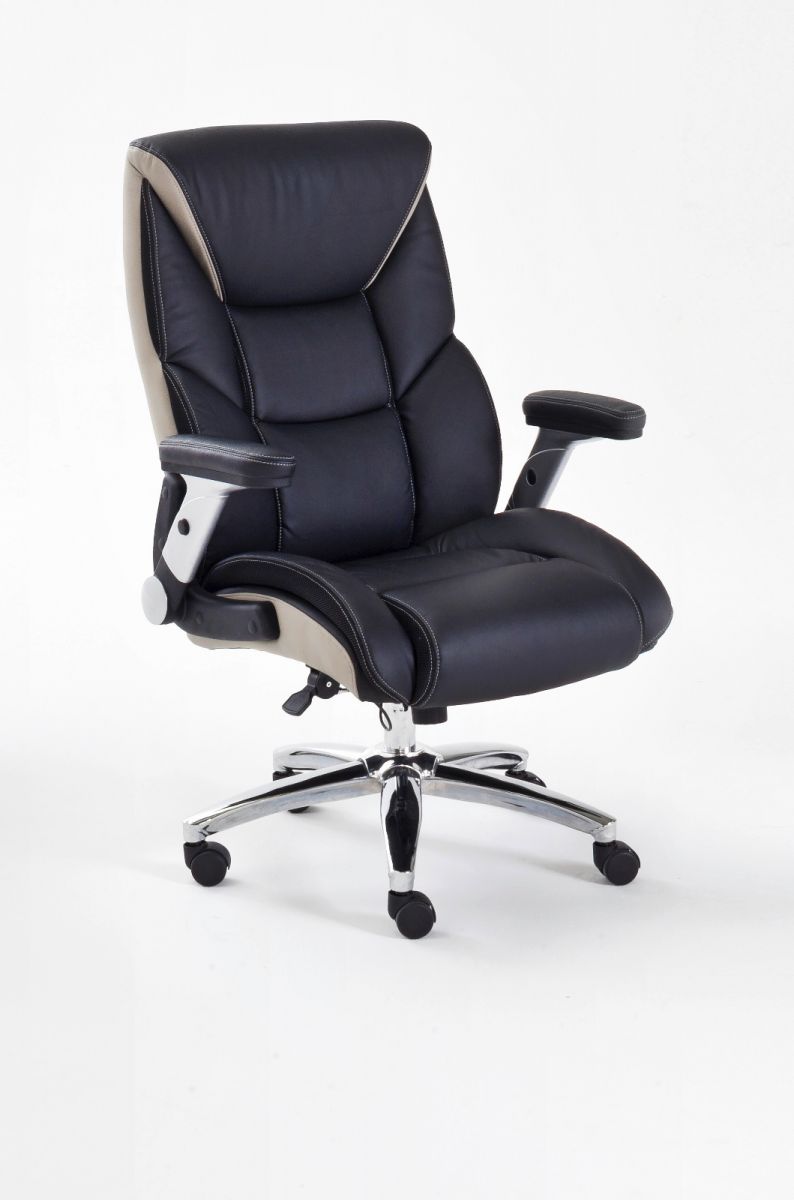 Bürostuhl Real Comfort in Kunstleder schwarz und beige mit Wippmechanik Schreibtischstuhl bis 180 kg unter Büromöbel > Bürostühle > Ergonomische Bürostühle