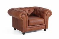 Chesterfield Sessel Orleans leicht pigmentiertes Nappaleder (Antikleder) cognac