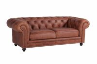 Chesterfield Sofa Orleans (2-5-Sitzer) leicht pigmentiertes Nappaleder (Antikleder) cognac