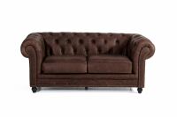 Chesterfield Sofa Orleans (2-Sitzer) leicht pigmentiertes Nappaleder (Antikleder) braun