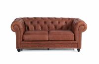 Chesterfield Sofa Orleans (2-Sitzer) leicht pigmentiertes Nappaleder (Antikleder) cognac